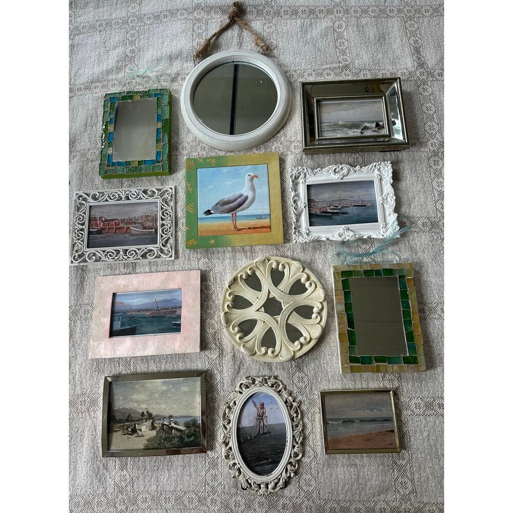 Vintage lot gallery accent wall art pictures set gold framed nautical coastal 12